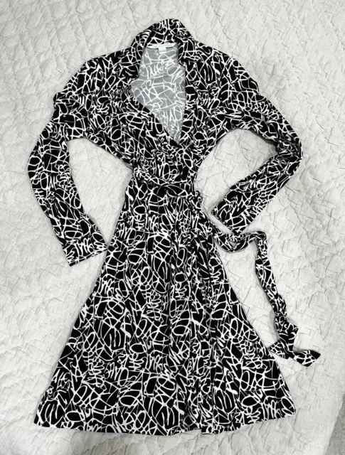 Diane Von Furstenberg Wrap Dress New Jeanne Two - Scribbles Black & White Sz 4