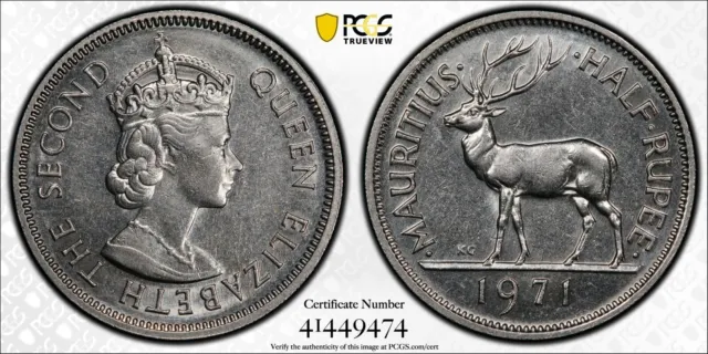 1971 Mauritius 1/2 Rupee PCGS MS62 Kings Norton Mint Collection