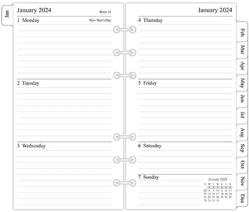 2024 Weekly & Monthly Planner Refill 3-3/4 X 6-3/4 January 2024 - Dec 2024