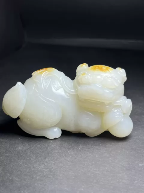 Chinese Exquisite Handmade Lion carving Hetian Jade Statue