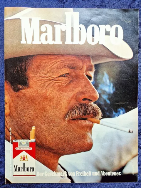 Marlboro Zigaretten, originale Werbung aus 1972   Cowboy  Großaufnahme