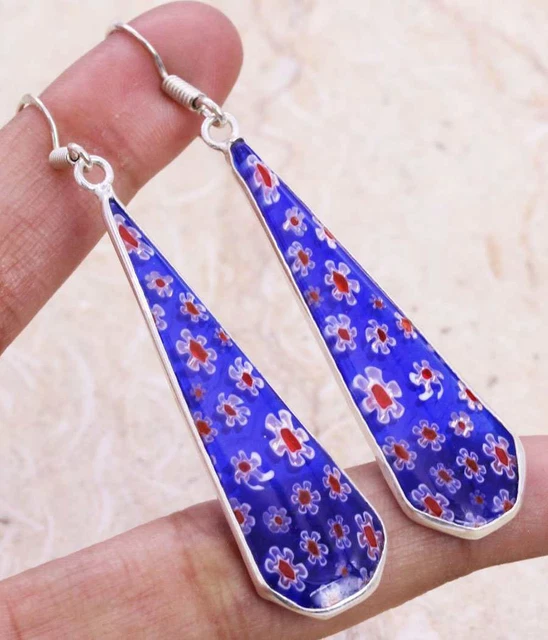 Dichroic Glass 925 Silver Plated Handmade Earrings of 2.5" Ethnic Gift