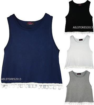 Kids Girls Pom Pom Vest Sleeveless Top T-Shirt New Style Age Size 3-14 Years