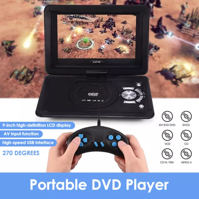 9.8 INCH Portable DVD Player CD Card LCD Large Swivel 16:9 Screen Rechargeable