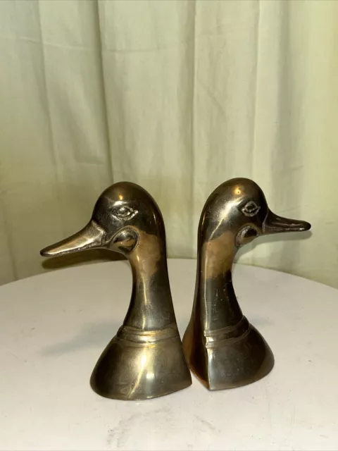 Vintage Bookends Mallard Duck Head Brass Made in Korea 6.5"