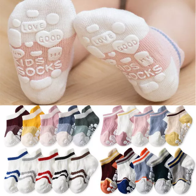 5 Pairs/lot Anti-slip Non Skid Ankle Baby Socks Rubber Cotton Low-Cut Floor Sock