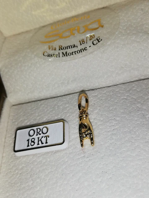 Ciondolo Portafortuna Mano Con Corna In Oro Giallo 18 Kt 750 (6116 - Foto 5