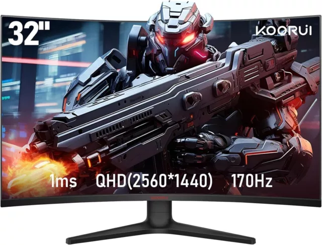 KOORUI - Monitor PC Gaming Curvo, 170Hz, 32", QHD 2560x1440, 5 ms, Vesa, Negro