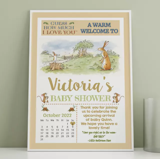 Personalised Baby Shower Welcome Sign Guess How Much I Love You Print Poster