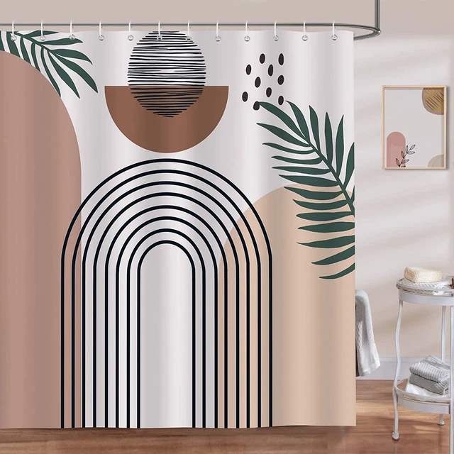 Mid Century Abstract Shower Curtain 72 X 72 Inch Boho Arch Sun Beige Modern Mini