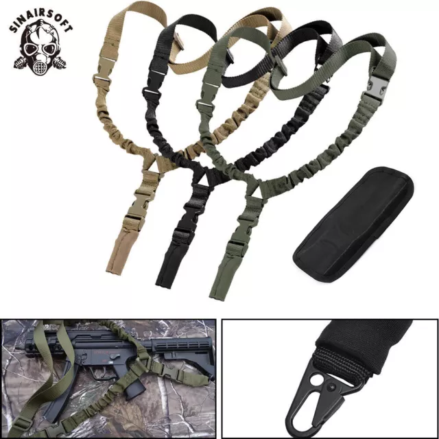 Tactical 1 One Single Point Rifle Sling Bungee Airsoft AEG Gun Adjustable Strap