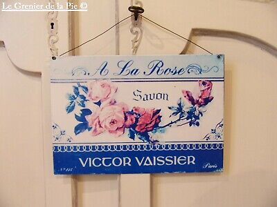 plaque en métal SAVON A LA ROSE Vaissier fleurs style vintage 25x36cm tin sign