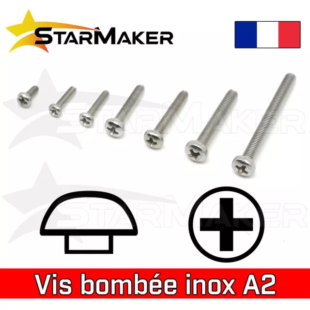 Vis à tête bombée inox A2 cruciforme - M2 M2.5 M3 M4 - 5 à 30mm