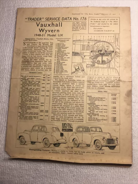 Vauxhall Wyvern Model LIX 1948-51 Motor Trader Service Data No 176 1951