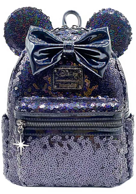 Minnie Mouse Mini Backpack Celestial Dreams Black Holographic Sequin & Keychain