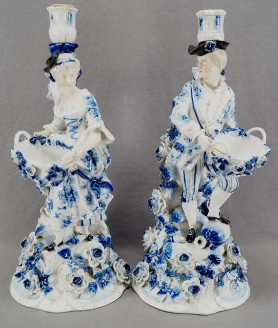 Pair of Sitzendorf Hand Painted Dresden Style Figurine Candle Sticks C.1887-1900