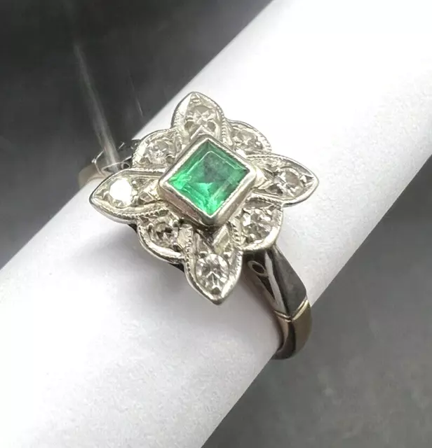 Art Deco Style Emerald & Diamond Ring Size 'N'