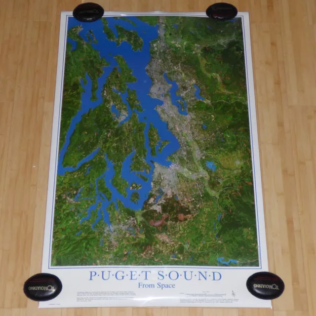 Puget Sound From Space 1987 Satellite Image Map Poster Seattle Washington