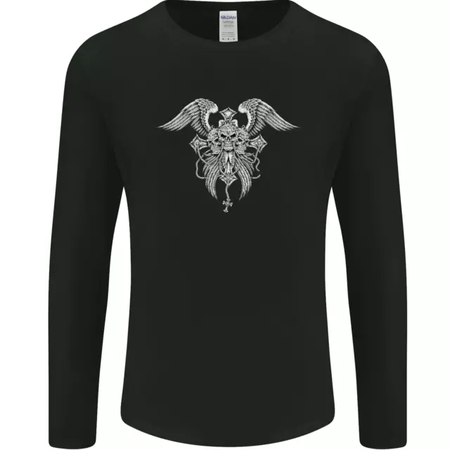 Cross Skull Wings Gothic Biker Schwermetall Herren Langarm T-Shirt