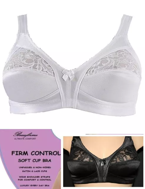 LADIES WOMENS BEAUFORME Firm Control Satin Bra Non Wired Soft Full