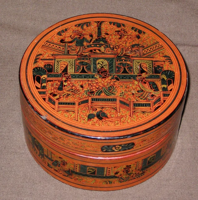 Antique Burmese Lacquer Betel Box Burma Culture Myanmar Bamboo Bowl Basket
