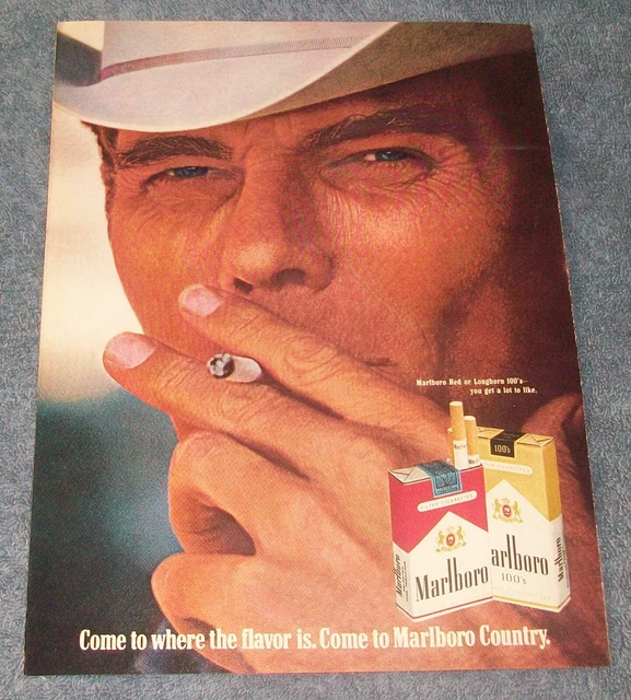1976 MARLBORO RED & Longhorn 100's Vintage Cowboy Ad to Where the