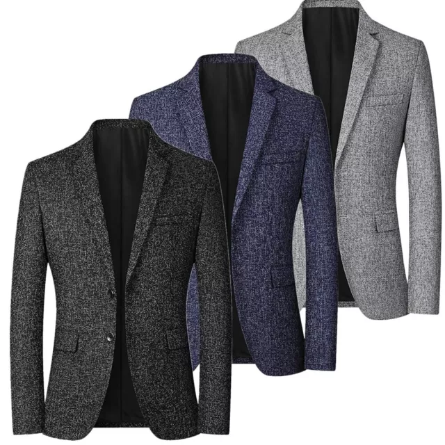 Mens Gentleman Suit Elegant Jackets Notch Lapel Blazer Flap Pockets Outerwear