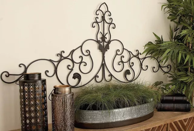 Large Decorative Tuscan Rustic Old World Scrolling Wrought Iron Wall Grille Art