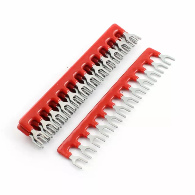 600V 25A 12 Postions Red Pre Insulated Fork Terminal Strip Jumper 5 Pcs