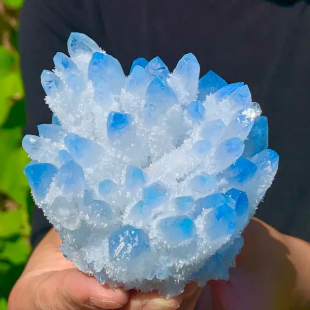 402G New Find sky blue Phantom Quartz Crystal Cluster Mineral Specimen Healing