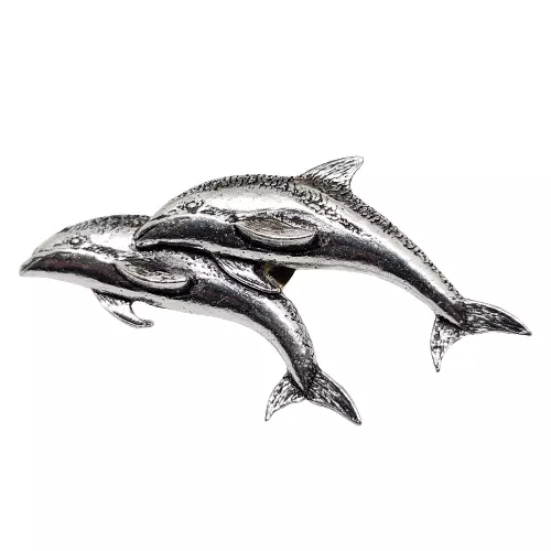 Broche con insignia de delfín, insignia de peltre doble de mamífero orca,...