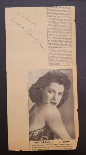 Diana Barrymore Died 38 Years Age Autograph Fantastic Signed