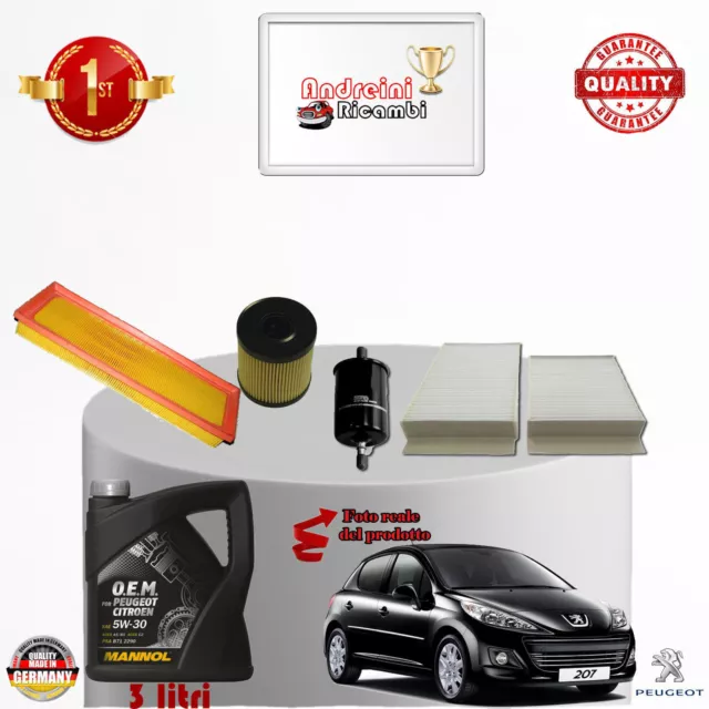 Kit Tagliando Filtri + Olio Peugeot 207 1.4 53Kw 73Cv Dal 2007 ->