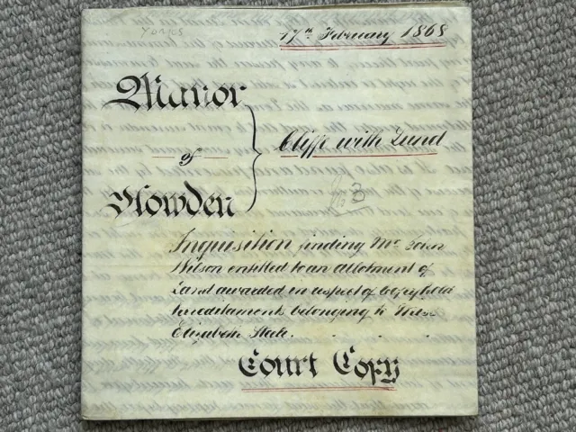 1868 Indentured Property Deed, Manor Of Howden, Cliffe With Lund, Yorkshire