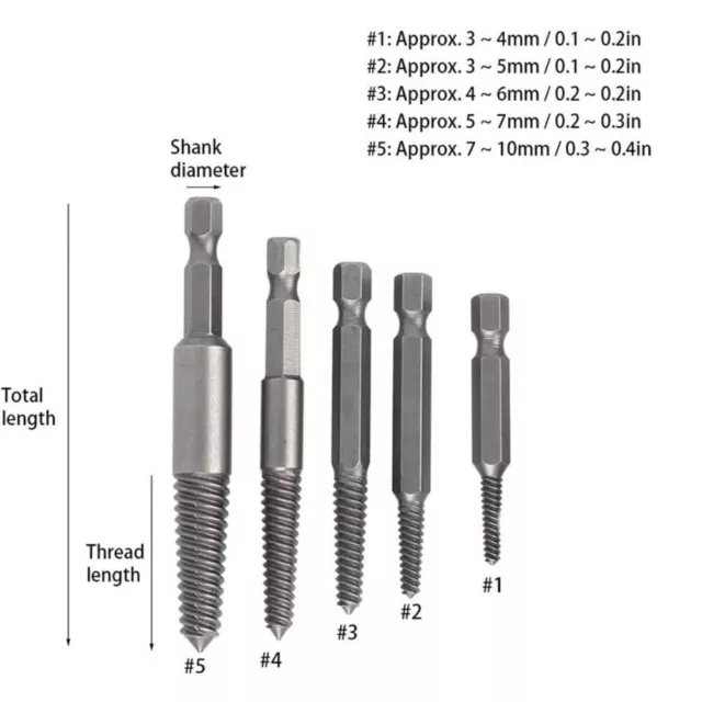 5 Pcs Damaged Screw Extractor Set Hex Shank Spiral Flute Bolt Extractor for Home