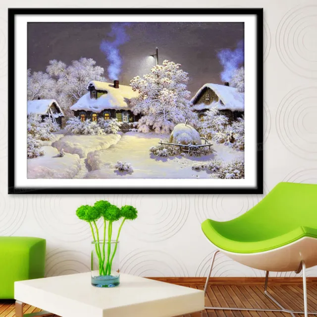 5D DIY Diamonds Painting Full Round Drill Snowhouse Landscape Picture Home Decor