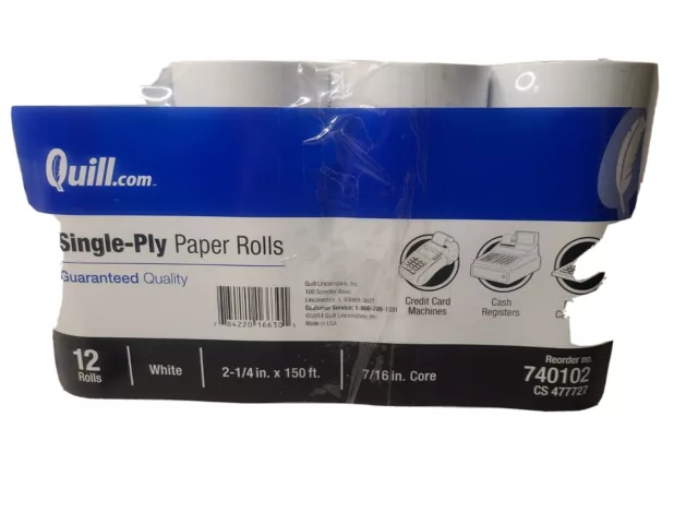 New Sealed Quill Single Ply Paper Rolls  12 count 2 1/4 x 150 ft