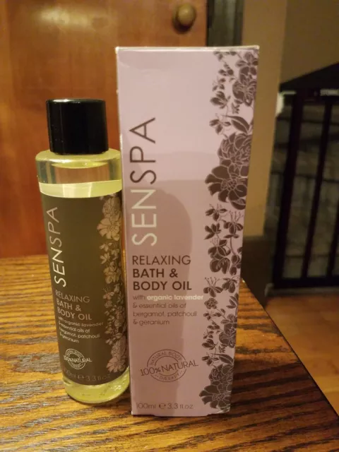 SENSPA Relaxing Bath & Body Oil w/Organic Lavender 3.3 fl oz /100 mL New  in Box