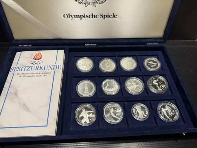 12 Silber Gedenkmünzen olympische spiele 1992 Inkl. Etui und Zertifikate PP