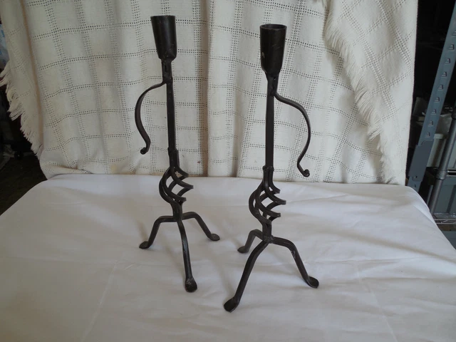 Wrought iron primitive decor candle holders 2 holders 14 3/4" tall