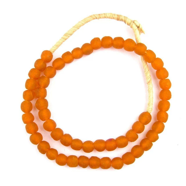 Papaya Orange Recycled Glass Beads 11mm Ghana African Sea Glass Round Large Hole