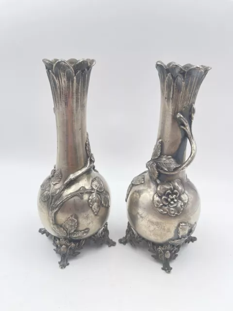 Frenais Armand & Coppia Di Vasi & Art Nouveau & Metallo Argentato