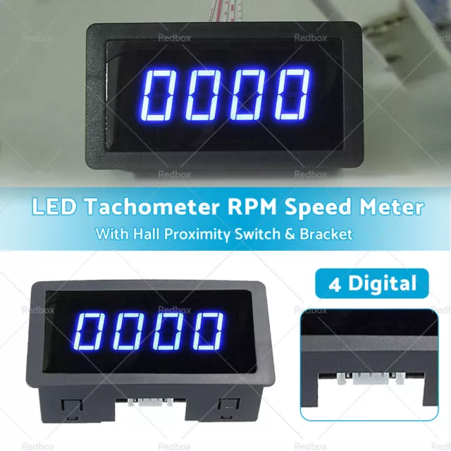 4 Digital LED Tachometer RPM Speed Meter + Hall Switch Sensor NPN Set +Bracket