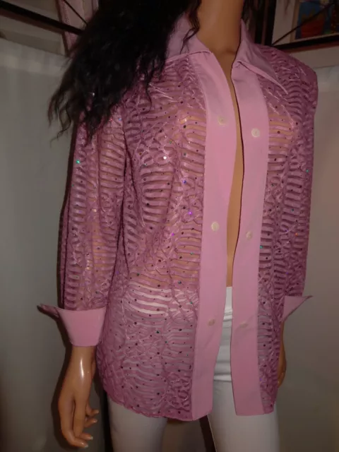 glamouröse Blusenjacke überall mit Glitzer verziert rosa-lila-Mix  Offen Gr 42