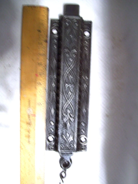 Large Antique Ornate & Original Victorian Eastlake Cast Iron French Door Latch