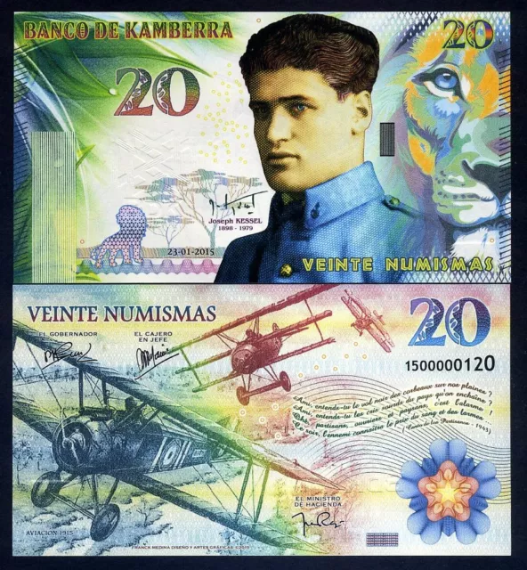 Kamberra, 20 numismes, 2015, UNC > chaudière, lion, bi-avions de la Première Guerre mondiale