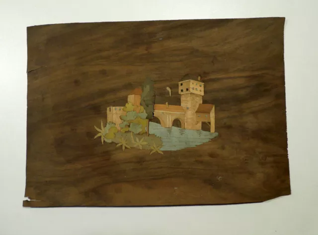 Intarsien Funier Holz Bild Landschaft/Fluss mit Turm, zum selbst fertigstellen