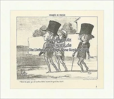 Das Tragen des Gewehrs Gehstock Zylinder Mauer Edelmann Daumier Original 04