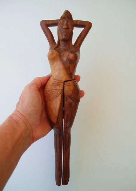 Carved Woman Figure Thigh Nut Cracker Wood Large 12.5 inches long
