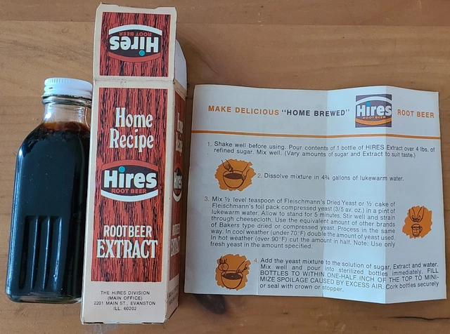 Vintage Bottle Of Hires Root Beer Extract with Box & Instructions Dried Contents